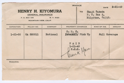 Insurance policy receipt (ddr-densho-501-134)