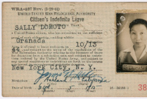 Citizen's Indefinite Leave card for Sally Domoto (ddr-densho-329-1269)