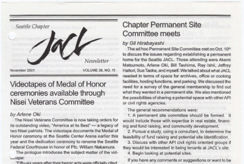 Seattle Chapter, JACL Reporter, Vol. 38, No. 11, November 2001 (ddr-sjacl-1-495)