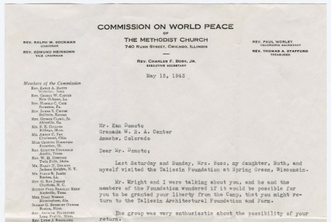 Two letters to Kaneji Domoto from Commission on World Peace and a response from Kaneji Domoto (ddr-densho-329-151)