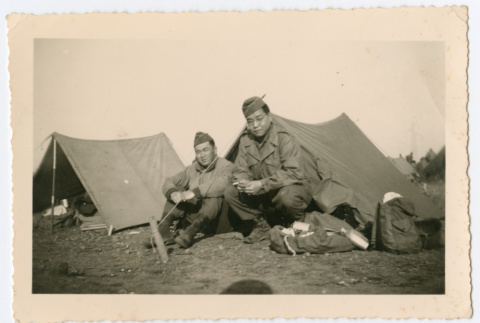 Two soldiers in front of tent (ddr-densho-368-137)