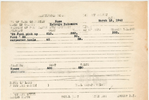 Washington Township JACL property survey and family record for Nose Family (ddr-densho-491-124)