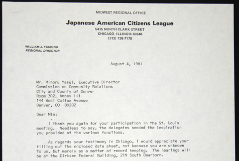 Letter to Minoru Yasui from Bill Yoshino (ddr-chijacl-1-598)