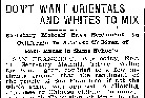 Don't Want Orientals and Whites to Mix. Secretary Metcalf Says Sentiment in California is Against Children of Both Races in Same Schools. (November 14, 1906) (ddr-densho-56-65)