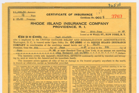 Rhode Island Insurance Company Certificate of Insurance No. OCC S 3763 (ddr-densho-446-245)