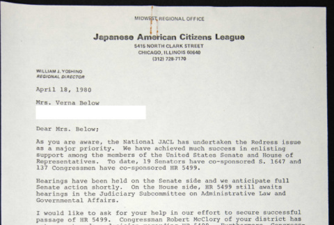 Letter to Verna Below from William Yoshino (ddr-chijacl-1-499)