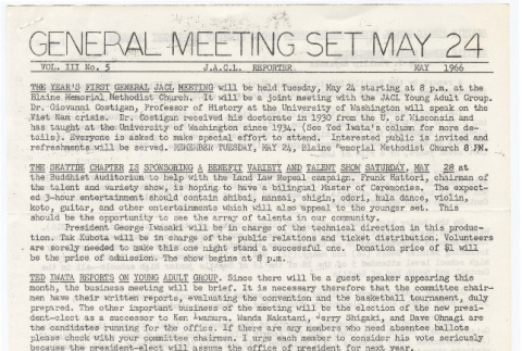 Seattle Chapter, JACL Reporter, Vol. III, No. 5, May 1966 (ddr-sjacl-1-84)
