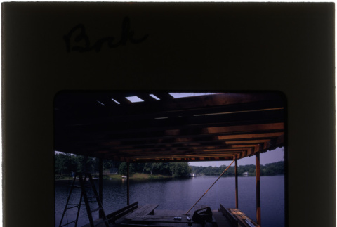 Roof under construction on a dock at the Bork project (ddr-densho-377-781)