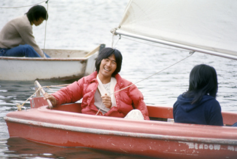 Tom Nakazawa and Judy Ban in a sail boat (ddr-densho-336-867)