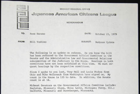 Memo to Ross Harano from Bill Yoshino (ddr-chijacl-1-446)