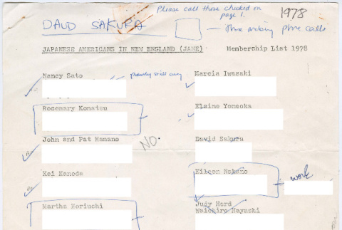 Membership list for J.A.N.E. (Japanese Americans in New England) 1978 (ddr-densho-523-730)