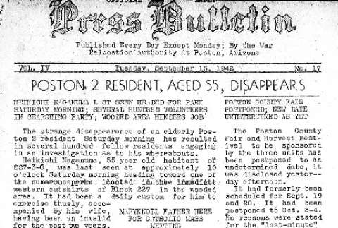 Poston Press Bulletin Vol. IV No. 17 (September 15, 1942) (ddr-densho-145-108)