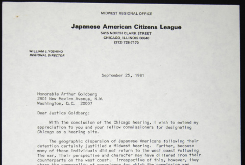 Letter to Arthur Goldberg from Bill Yoshino (ddr-chijacl-1-549)