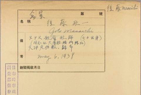 Envelope of Goto Masaichi photographs (ddr-njpa-5-1148)