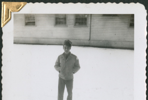 Man standing in snow (ddr-densho-434-291)