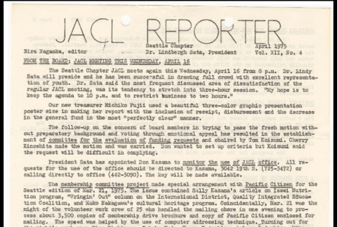 Seattle Chapter, JACL Reporter, Vol. XIII, No. 4, April 1975 (ddr-sjacl-1-245)