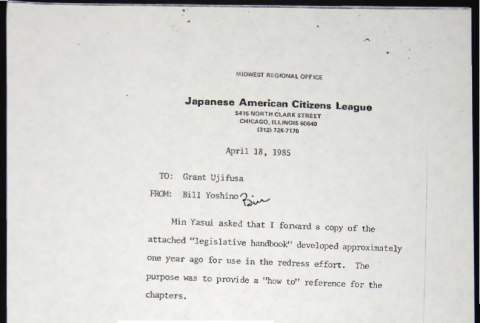 Memo to Grant Ujifusa from Bill Yoshino (ddr-chijacl-1-681)