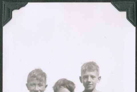 Photo of three boys in swimming trunks (ddr-densho-483-1194)