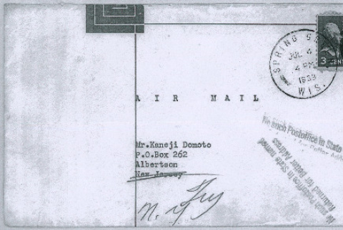 Letter from Eugene Masselink, assistant to Frank Lloyd Wright, to Kaneji Domoto (ddr-densho-377-3065)