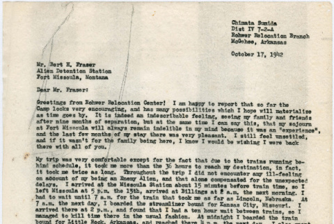 Letter from Chimata Sumida to Bert H. Fraser (ddr-densho-379-230)