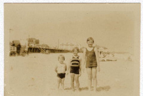Three children at the beach (ddr-densho-335-161)