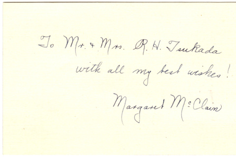 Card to Yuri and Richard Tsukada from Margaret McClain (ddr-densho-356-565)