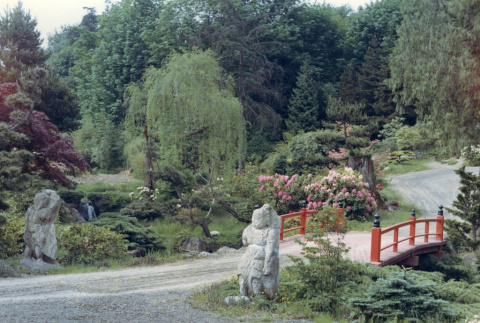 Heart Bridge in the Garden, with statues Fujitaro Kubota purchased and shipped from Japan (ddr-densho-354-474)