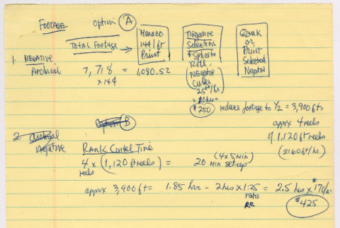 Color of Honor production notes; processing costs, resources needed, remaining shoots (ddr-densho-1007-1041)