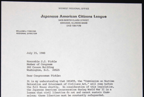 Form letters sent to Congressmen and Senators from William Yoshino (ddr-chijacl-1-300)