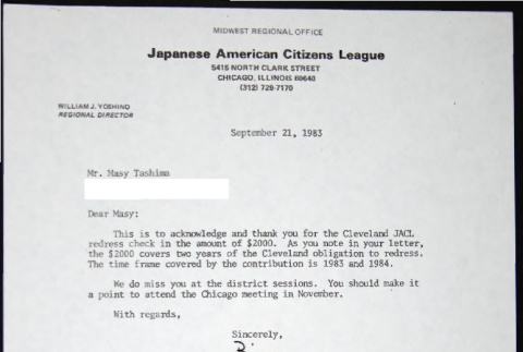 Letter to Masy Tashima from Bill Yoshino (ddr-chijacl-1-747)