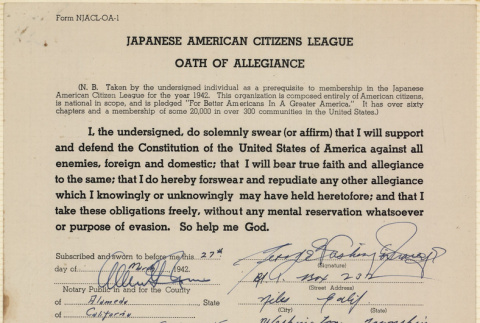 JACL Oath of Allegiance for George Washington Inouye (ddr-ajah-7-66)