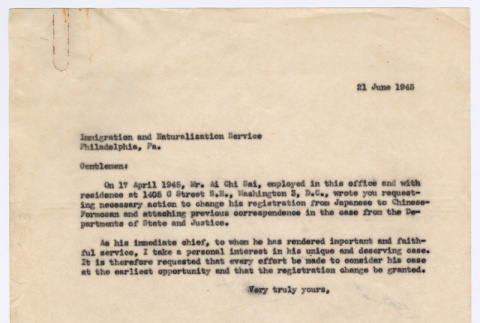 Letter from Lt. Col. Merillat Moses to Immigration and Naturalization Service (ddr-densho-446-118)