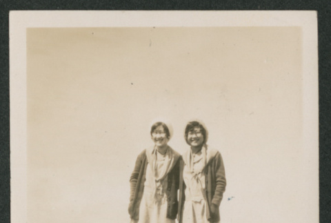 two women on rock (ddr-densho-378-789)