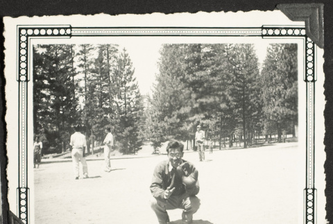 Mr. Hanamoto with a baseball glove (ddr-densho-542-389)