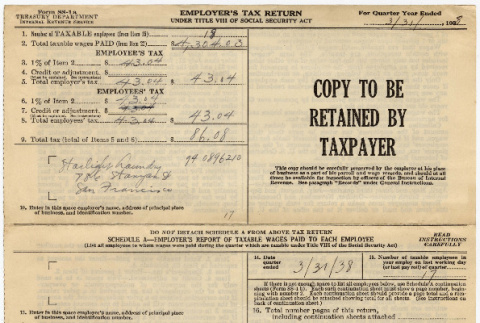 Employer's Tax Return for 1st quarter 1938 (ddr-densho-423-259)