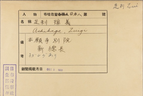 Envelope of Zuigi Ashikaga photographs (ddr-njpa-5-307)