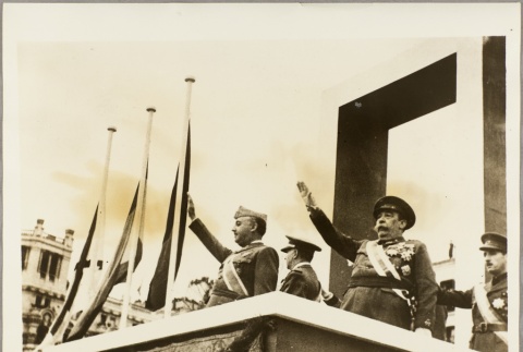 Francisco Franco and other military leaders on a raised platform (ddr-njpa-13-628)