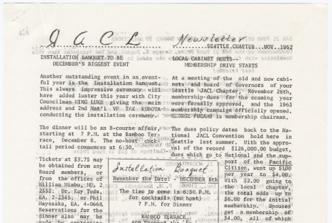 Seattle Chapter, JACL Newsletter, November, 1962 (ddr-sjacl-1-56)