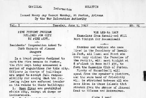 Poston Information Bulletin Vol. I No. 24 (June 9, 1942) (ddr-densho-145-24)
