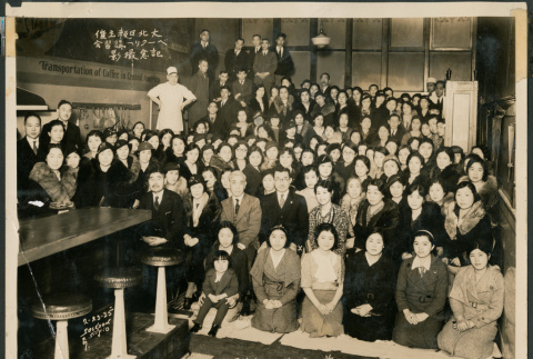 Large group photo inside restaurant (ddr-densho-483-1124)