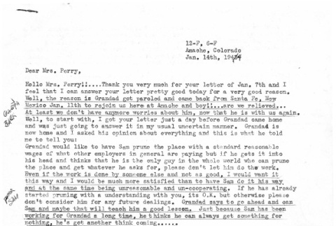 Letter from Kazuo Ito to Lea Perry, January 14, 1944 (ddr-csujad-56-63)