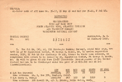 Order of separation for Ben Mayewaki (ddr-densho-563-55)