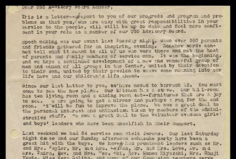 Letter from Mary Tsukamoto to USO Advisory Board Member, November 1943 (ddr-csujad-55-117)