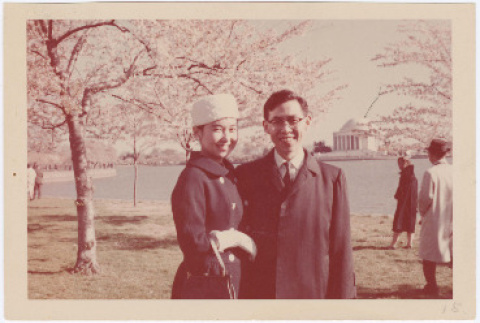 Yoko and Lawrence Miwa viewing the cherry blossoms (ddr-densho-437-4)