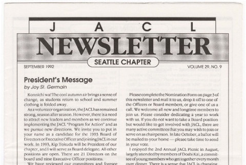 Seattle Chapter, JACL Reporter, Vol. 29, No. 9, September 1992 (ddr-sjacl-1-403)