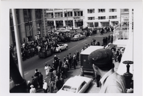 Black and white photo of parade (ddr-densho-426-14)
