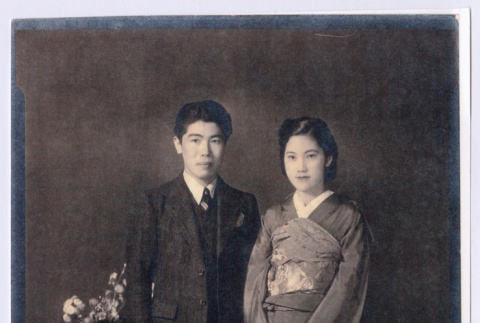 Wedding Portrait of Nancy Teruko (Nagai) Yoshida and Francis Yadashi Yoshida (ddr-densho-495-63)