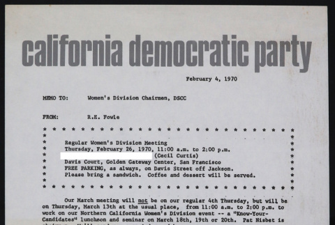 Women's Division memorandum (ddr-densho-433-327)