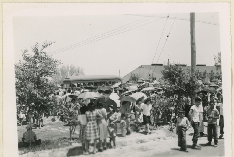 Crowd with umbrellas (ddr-densho-37-1435)