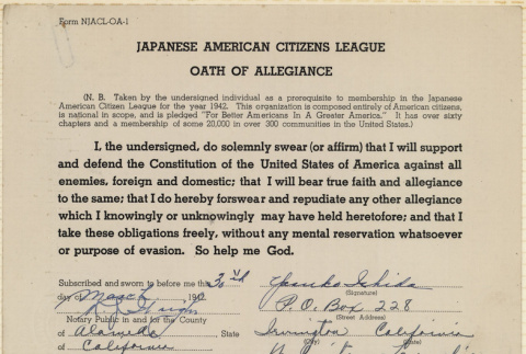JACL Oath of Allegiance for Yasuko Ishida (ddr-ajah-7-68)